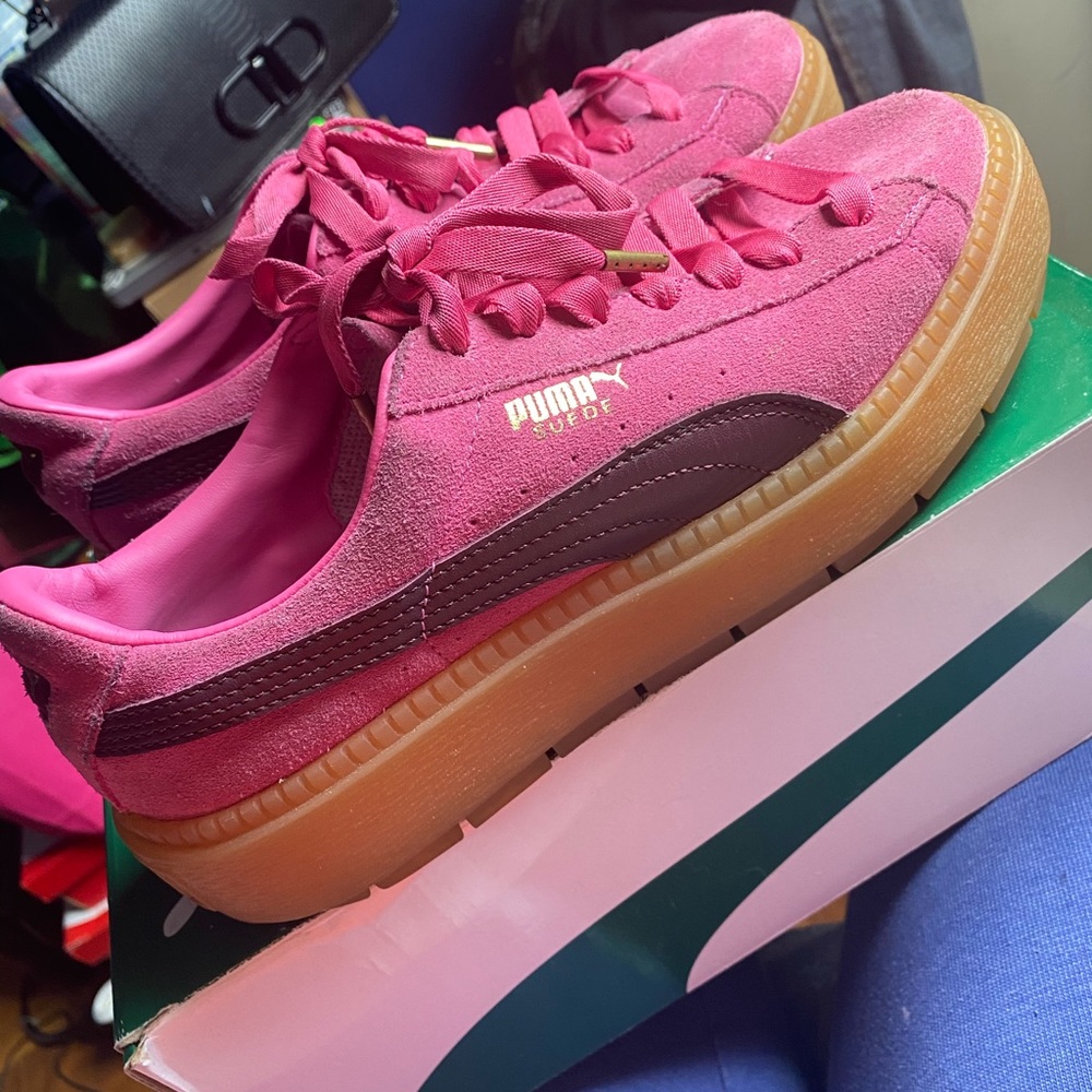 Pink suede platform puma sneakers